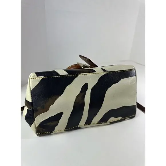Dooney & Bourke Genuine Florentine Vacchetta Leather Satchel Zebra Print Bag - Picture 2 of 14